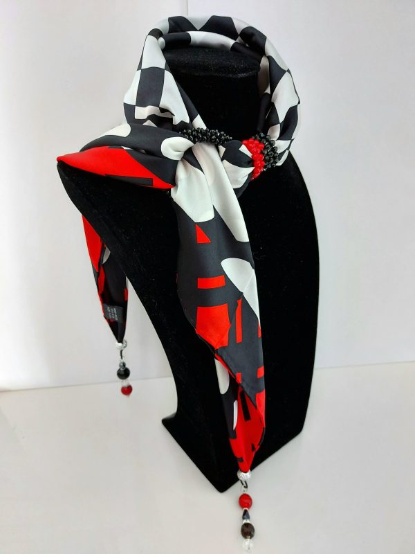 2 Foulards En Soie Vintage Rouge/noir Et Beige - Marque Jacmar - Bandanas Carrés Français