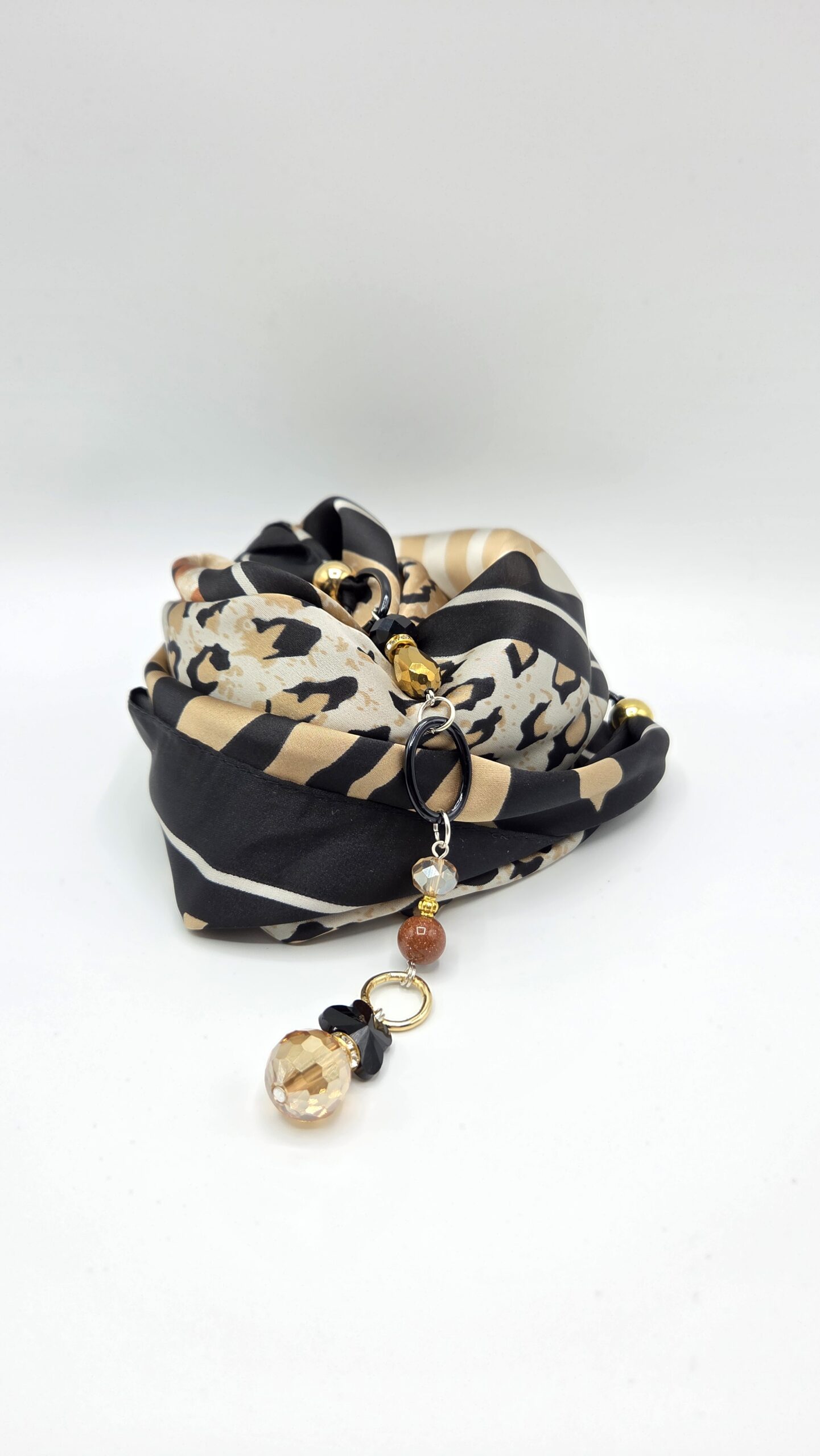 Foulard Femme Avec Collier Bijou - Écharpe Léopard 161x50cm En Mousseline, Pendentif Inclus, Toutes Saisons